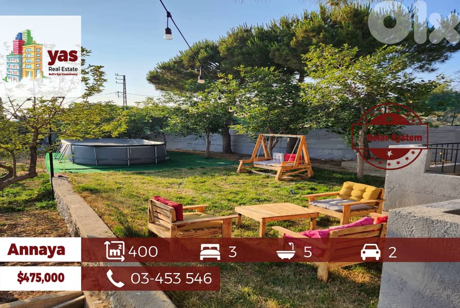 Annaya 400m2 | 1100m2 Land | Furnished Villa | 2 Floors | View | PA | 0