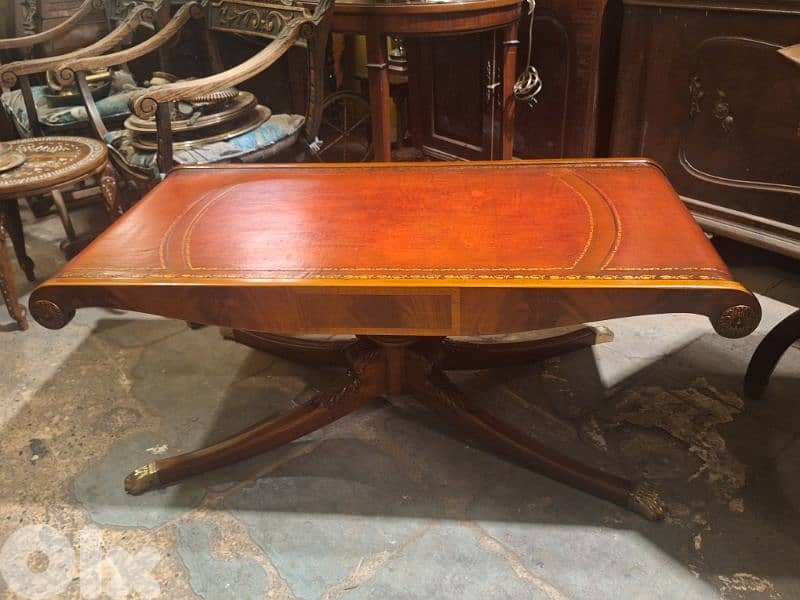 leather top english coffee table 1