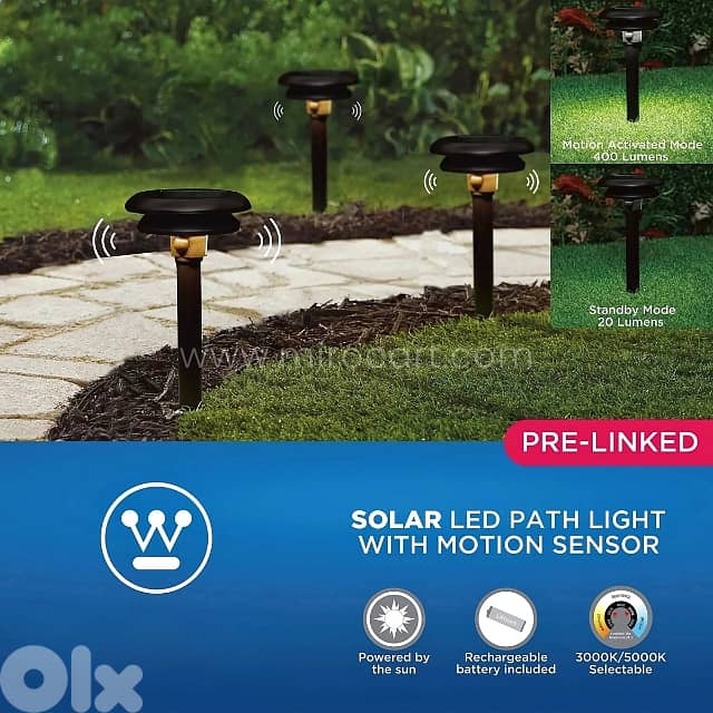 Solar Motion Pathway Light – Warm/Cool LED, Stainless & Waterproof 2