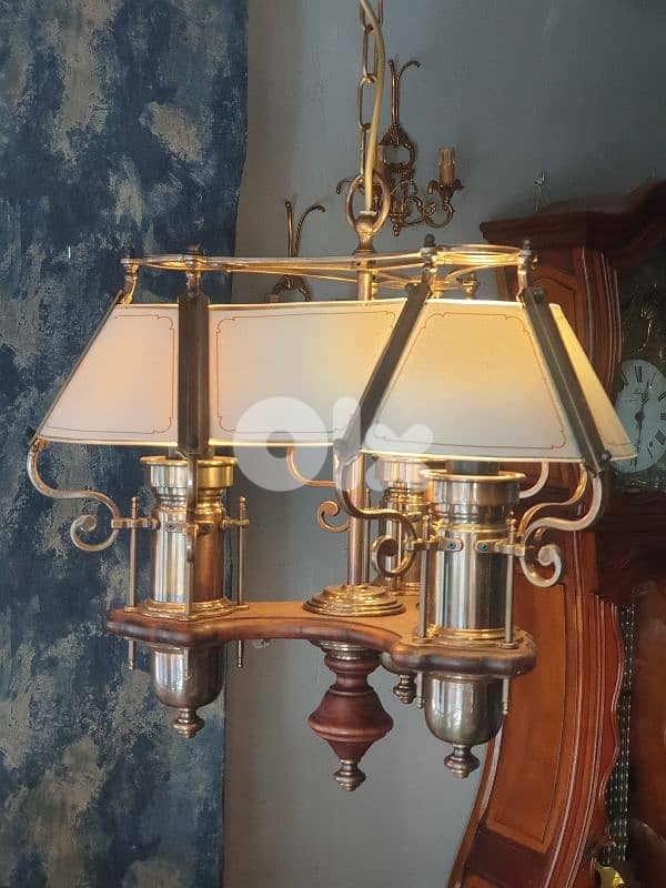 english wood and brass chandelier 1