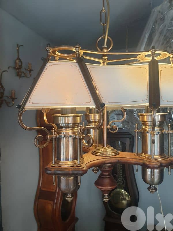 english wood and brass chandelier 2