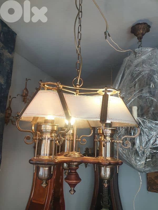 english wood and brass chandelier 5