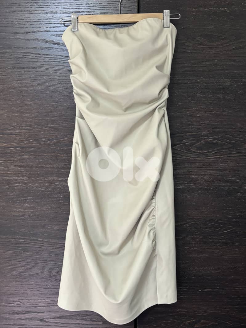 ZARA CREAM FAUX LEATHER MIDI DRESS 1