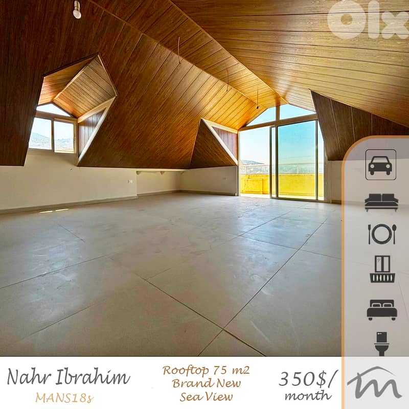 Nahr Ibrahim | 75m² 1 Bedroom Rooftop | Panoramic Sea & Mountain View 0
