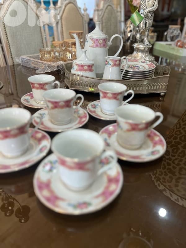 vintage old set of cups with cake plate 1