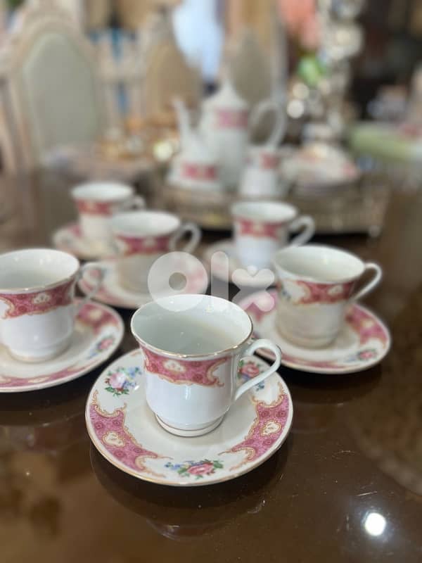 vintage old set of cups with cake plate 2