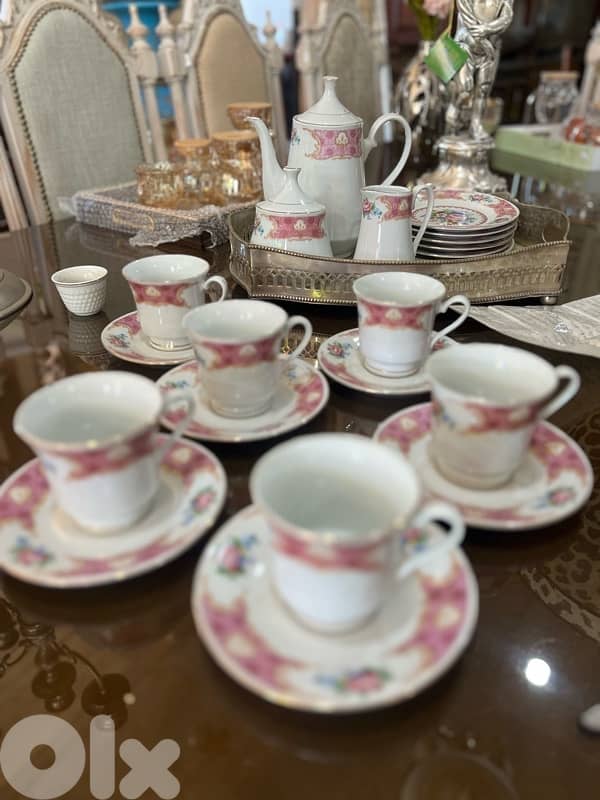 vintage old set of cups with cake plate 3