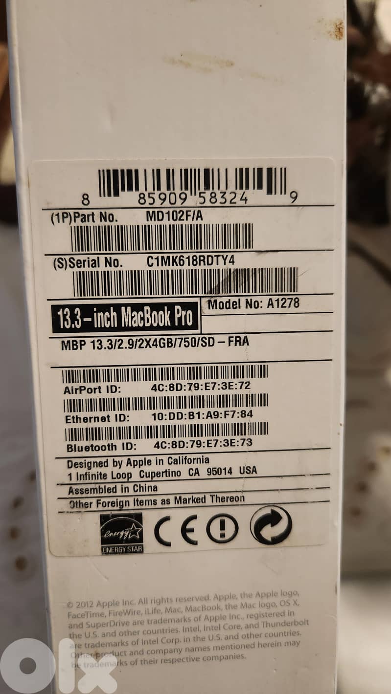 Macbook PRO 13 i7 8gb ram 512 ssd 5