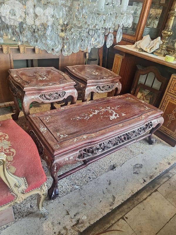 original Chinese rose wood mother of pearl inlaid tables 0