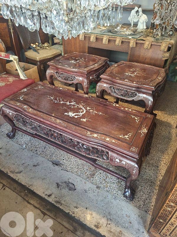 original Chinese rose wood mother of pearl inlaid tables 1