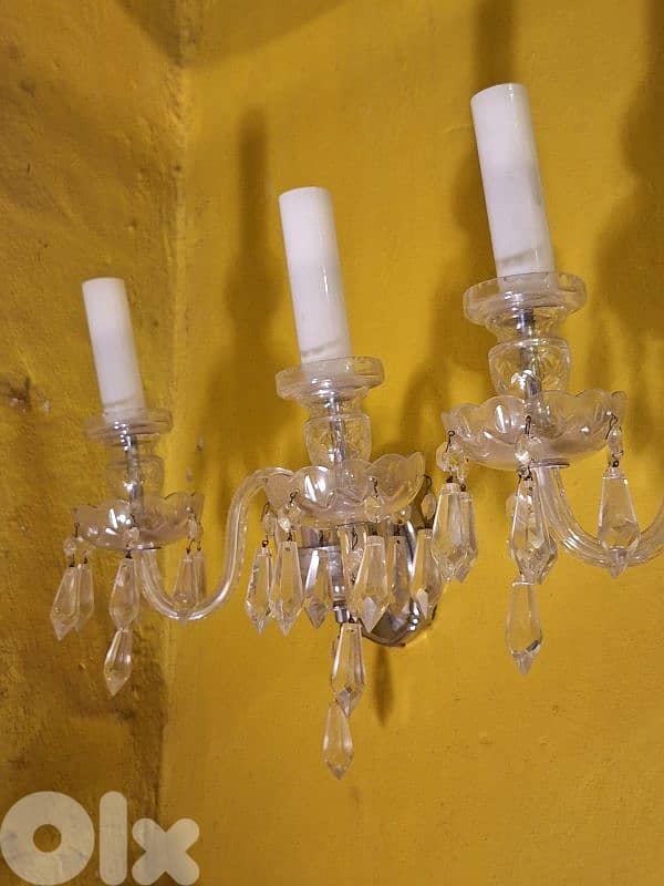 2 antique original czech crystal wall lights 3