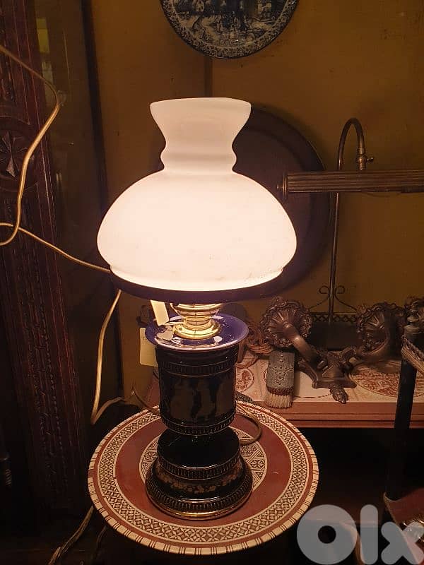 antique swiss hand made porcelain and opaline lamp 1