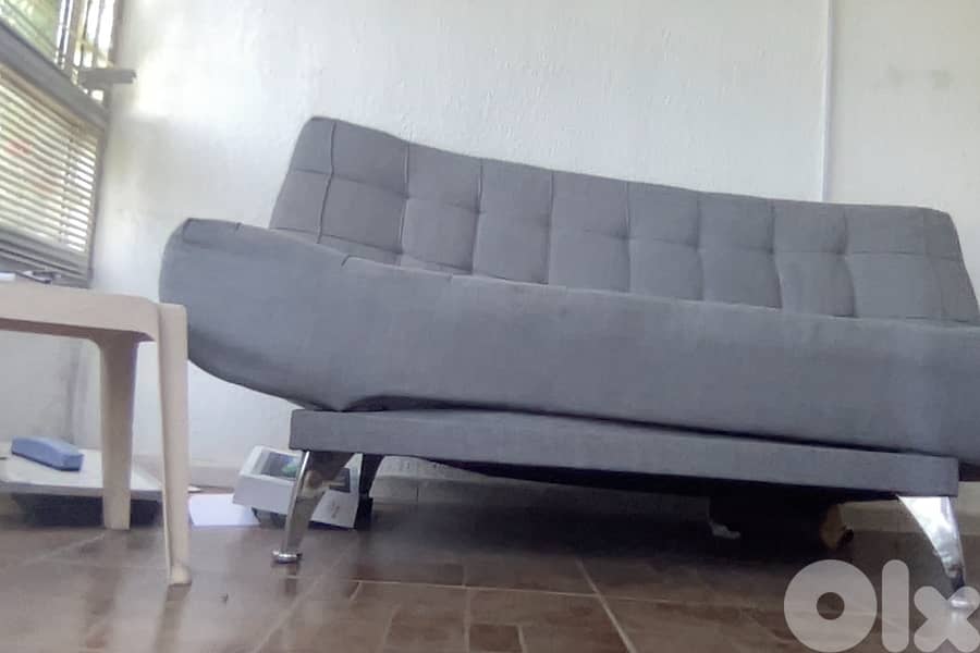 2 Grey Sofa Beds, Retractable Mechanism, Grey Fabric, for sale 11
