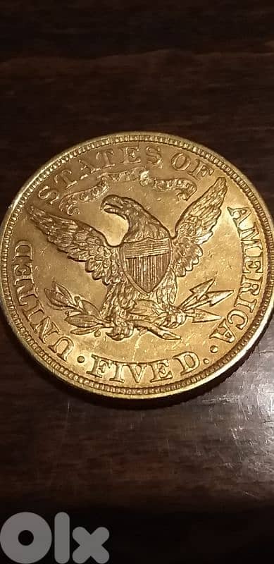 5دولار امركي  سنة 1885  ذهب  هيار 22 سعره   1600$ 1