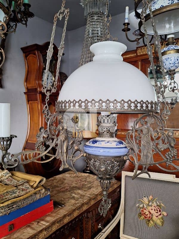 large bronze porcelain and opaline chandelier 1