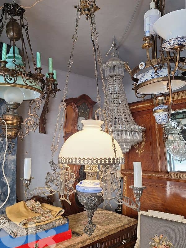 large bronze porcelain and opaline chandelier 2