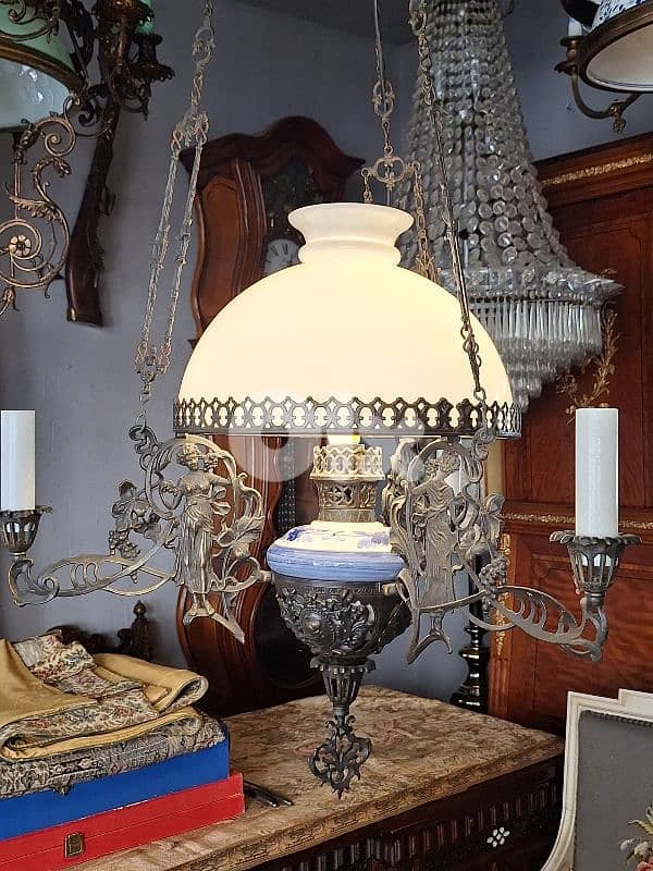 large bronze porcelain and opaline chandelier 3