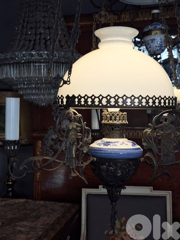 large bronze porcelain and opaline chandelier 4