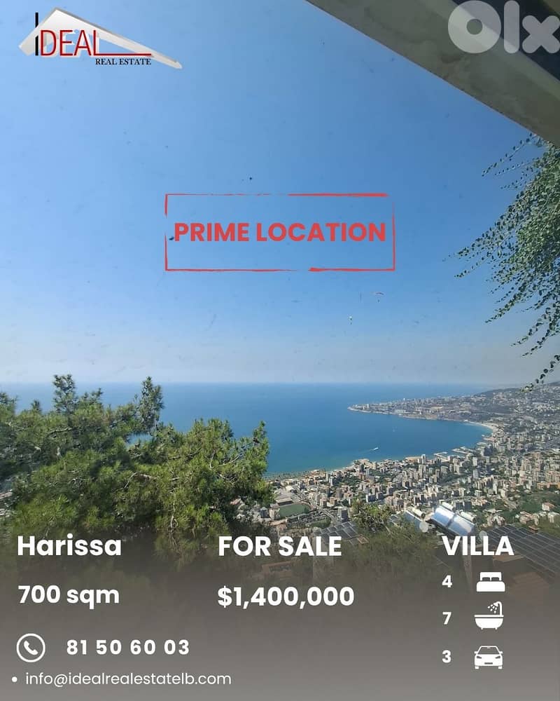 Villa for sale in Harissa Keserouan فيلا للبيع في حريصا كسروان 0