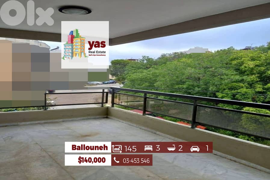 Ballouneh 145m2 | Well Lighted Flat | Greenery View | Calm Street | EL 0