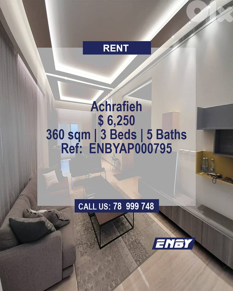 Apartment for rent in Achrafieh | Pool & Gym | Sea View | High Floor 0
