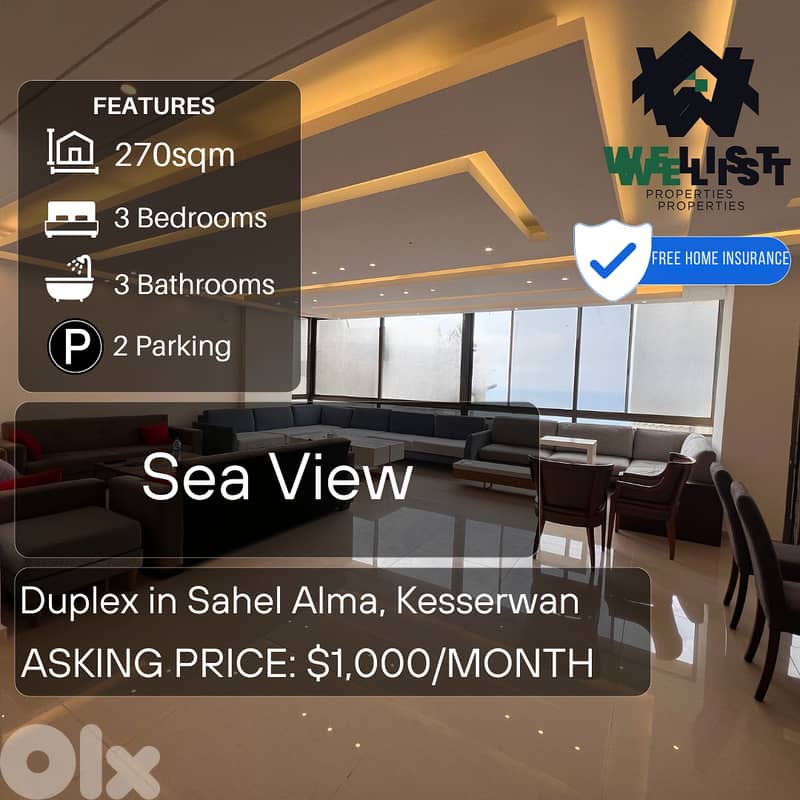 Duplex Apartmetnt for rent in Sahel Alma  دوبليكس للإيجار في ساحل علما 0