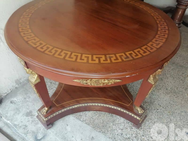 antique french bronze inlaid round coffee table 0