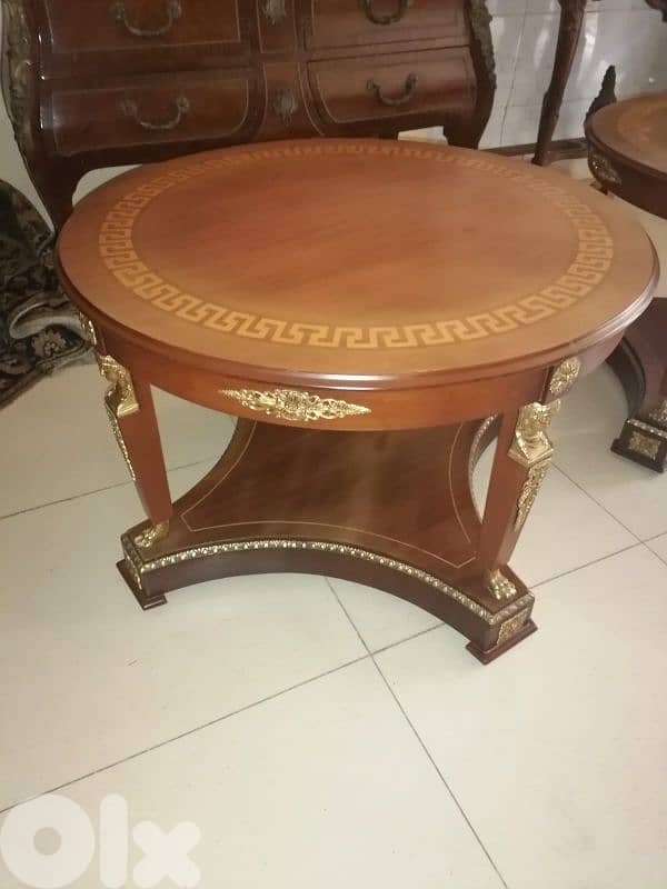 antique french bronze inlaid round coffee table 4