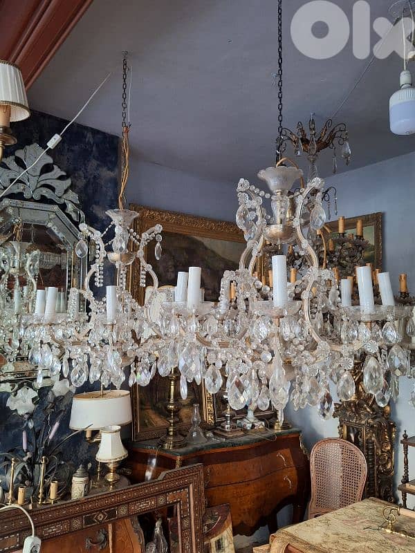 pair of original czech marie theresa crystal chandeliers 1