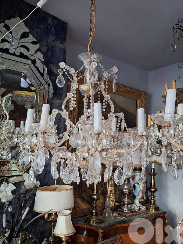 pair of original czech marie theresa crystal chandeliers 3