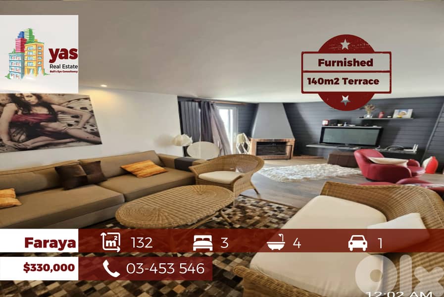 Faraya 132m2 | 140m2 Terrace | Furnished | Mountain View | PA 0