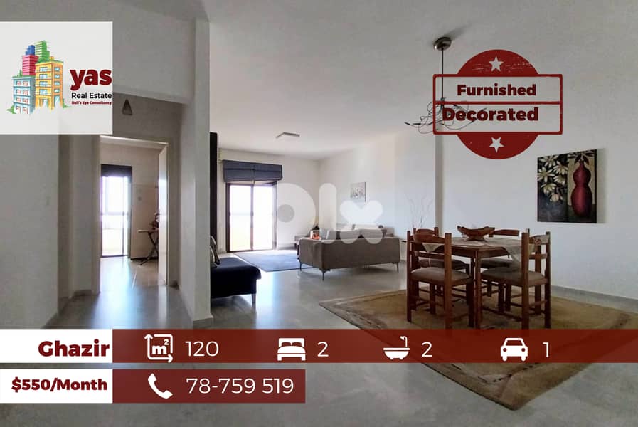 Ghazir 120m2 | Rent | Furnished | Quiet Street | View | YV 0