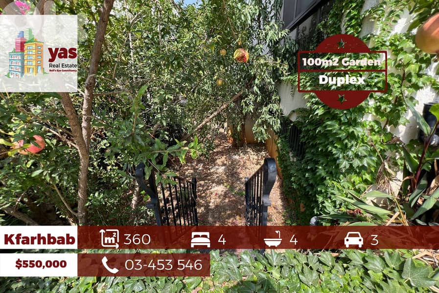 kfarhbab 360m2 | 100m2 Terrace/Garden | Prime Location | Duplex| EH/IV 0