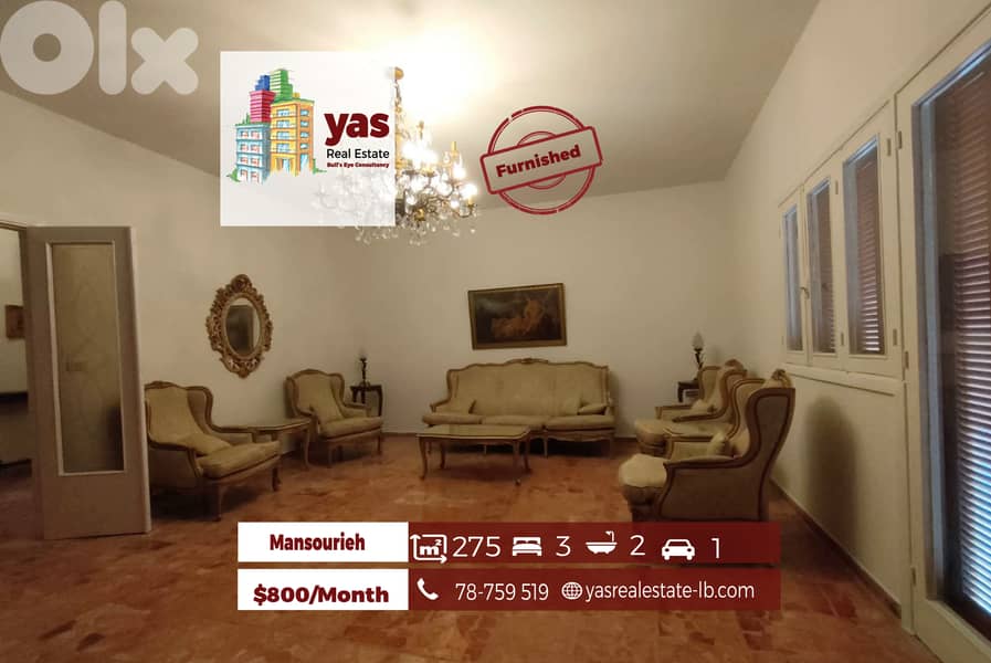 Mansourieh 275m2 | Well Maintained | Furnished | Rent | AA | 0