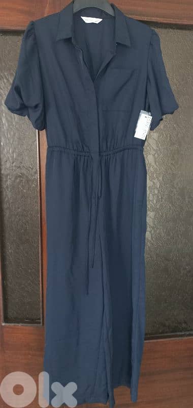 Nine West KOHL'S Medium size Puff Sleeves Navy wide leg jumpsuit 0