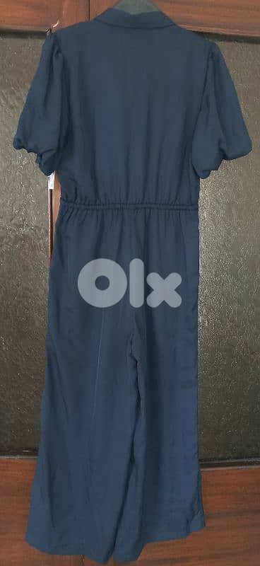 Nine West KOHL'S Medium size Puff Sleeves Navy wide leg jumpsuit 1