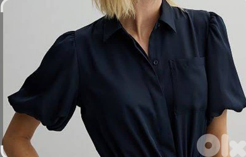 Nine West KOHL'S Medium size Puff Sleeves Navy wide leg jumpsuit 2