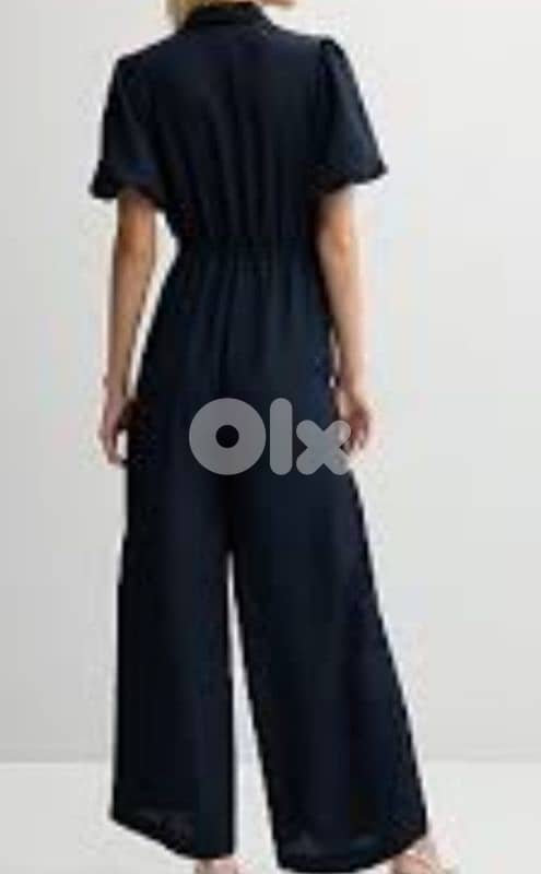Nine West KOHL'S Medium size Puff Sleeves Navy wide leg jumpsuit 5