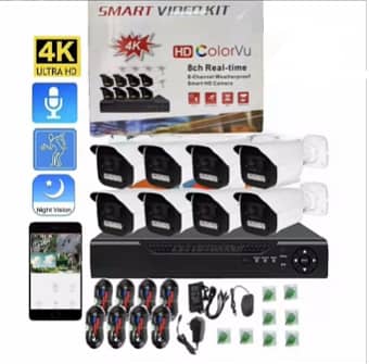 Kit 8 Channels Full HD - 4K CCTV Kit Color VU + Cables 0