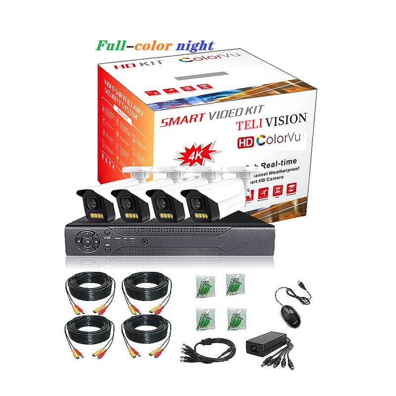 Kit 4 Channels Full HD - 4K CCTV Kit Color VU + Cables 0