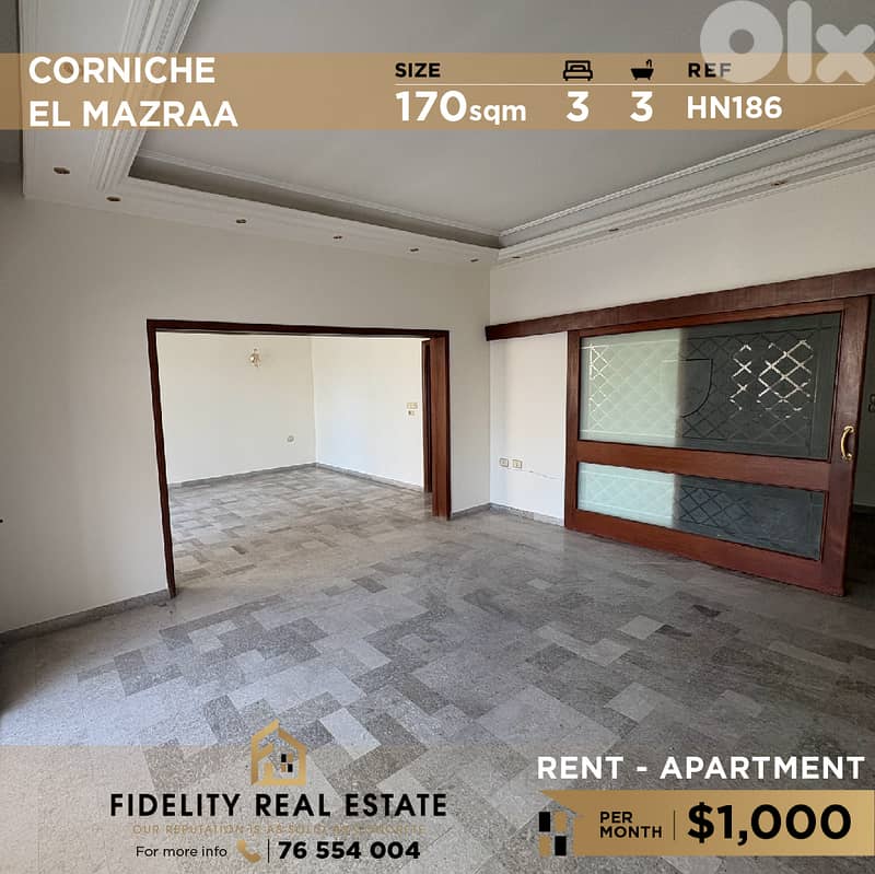 Apartment for rent in Corniche El Mazraa HN186 شقة للإيجار 0
