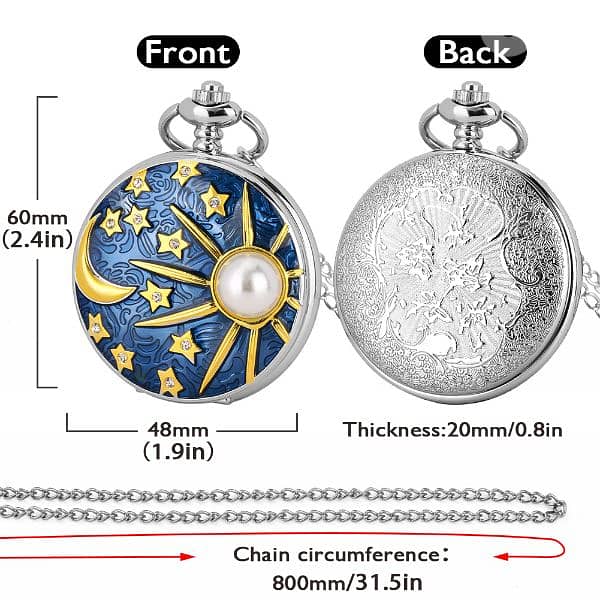 Vintage Pocket Watch Moon and Stars 3