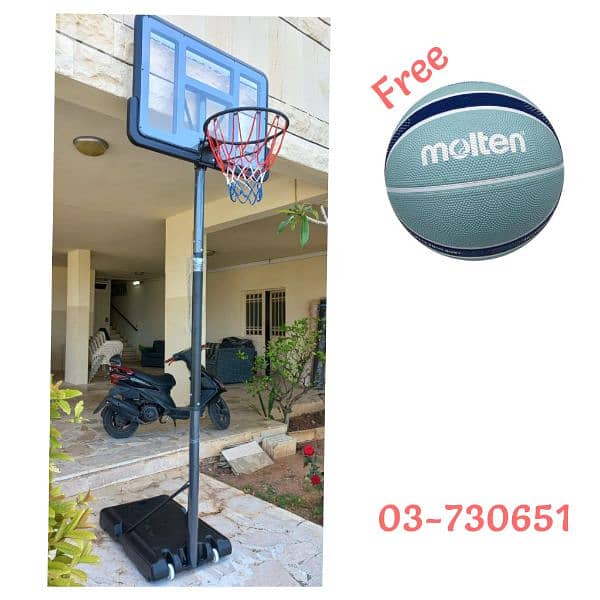 180$ movable basketball hoop+ free basketball (Backboard 110x70cm) 0
