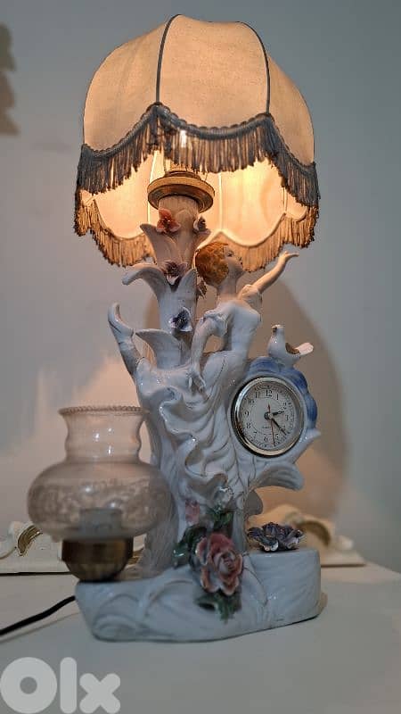Magnificent Vintage Porcelain-Biscuit Ballerina Lamp & Clock 2