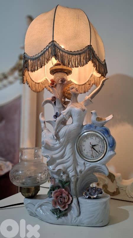Magnificent Vintage Porcelain-Biscuit Ballerina Lamp & Clock 4
