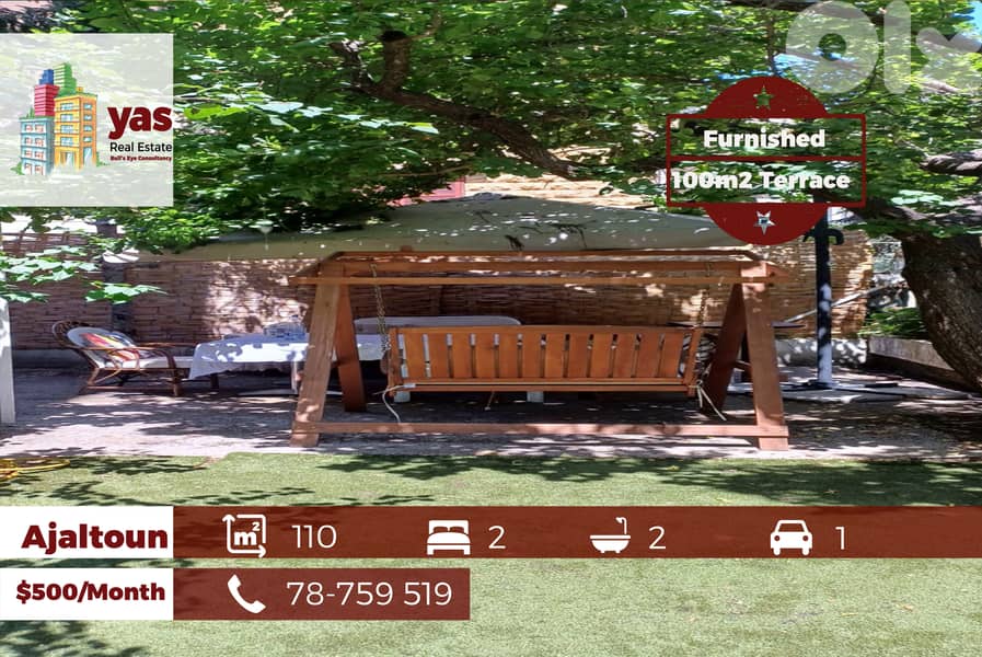 Ajaltoun 110m2 | 100m2 Terrace | Furnsihed | Rent | Well Maintained|KH 0