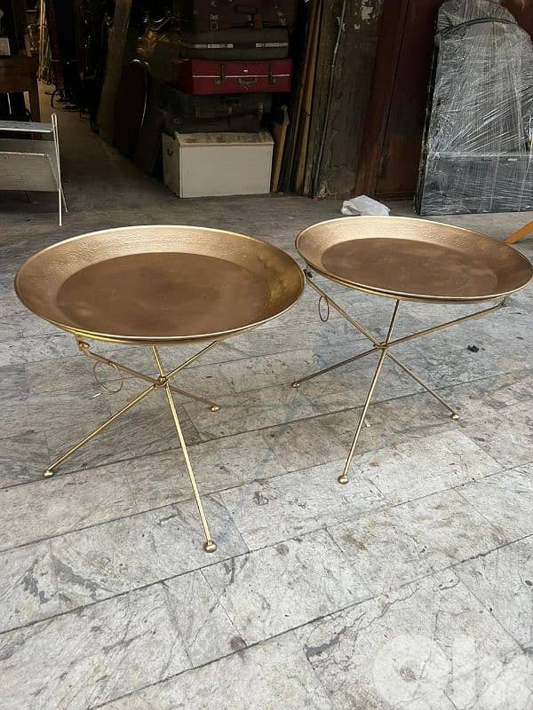 vintage coffee table 1950's  طاولة عدد 2 نحاس تصميم الخمسينات روعة 0