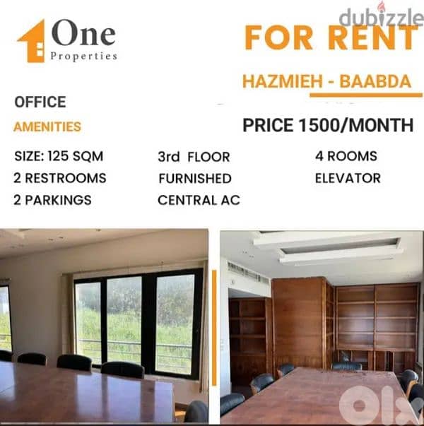 FULLY FURNISHED OFFICE for rent in HAZMIEH / BAABDA ,PRIME LOCATION. 0
