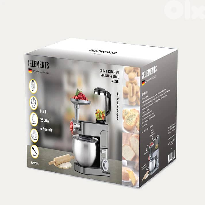 KB ELEMENTS 3 IN 1 KITCHEN STAINLESS STEEL MIXER 8.5 LITERS  ELK85LM 0
