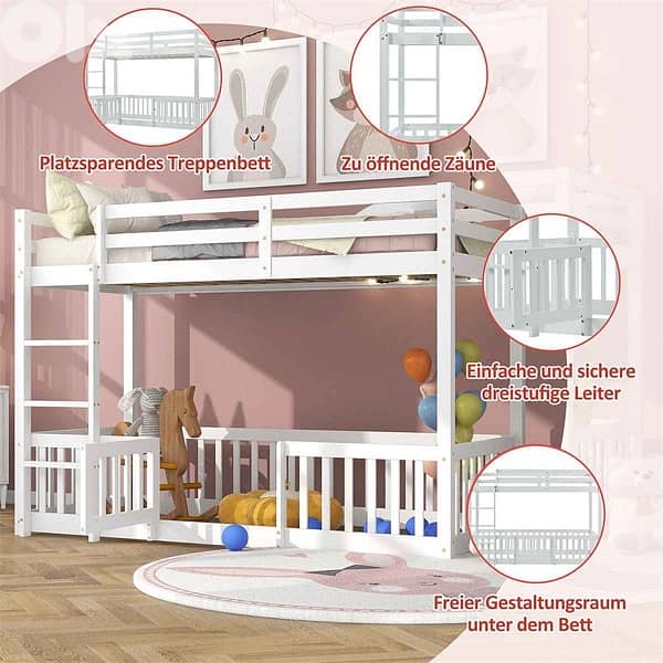Bunk bed Bunk bed with right-angled stairs, bed with fences and doors 1